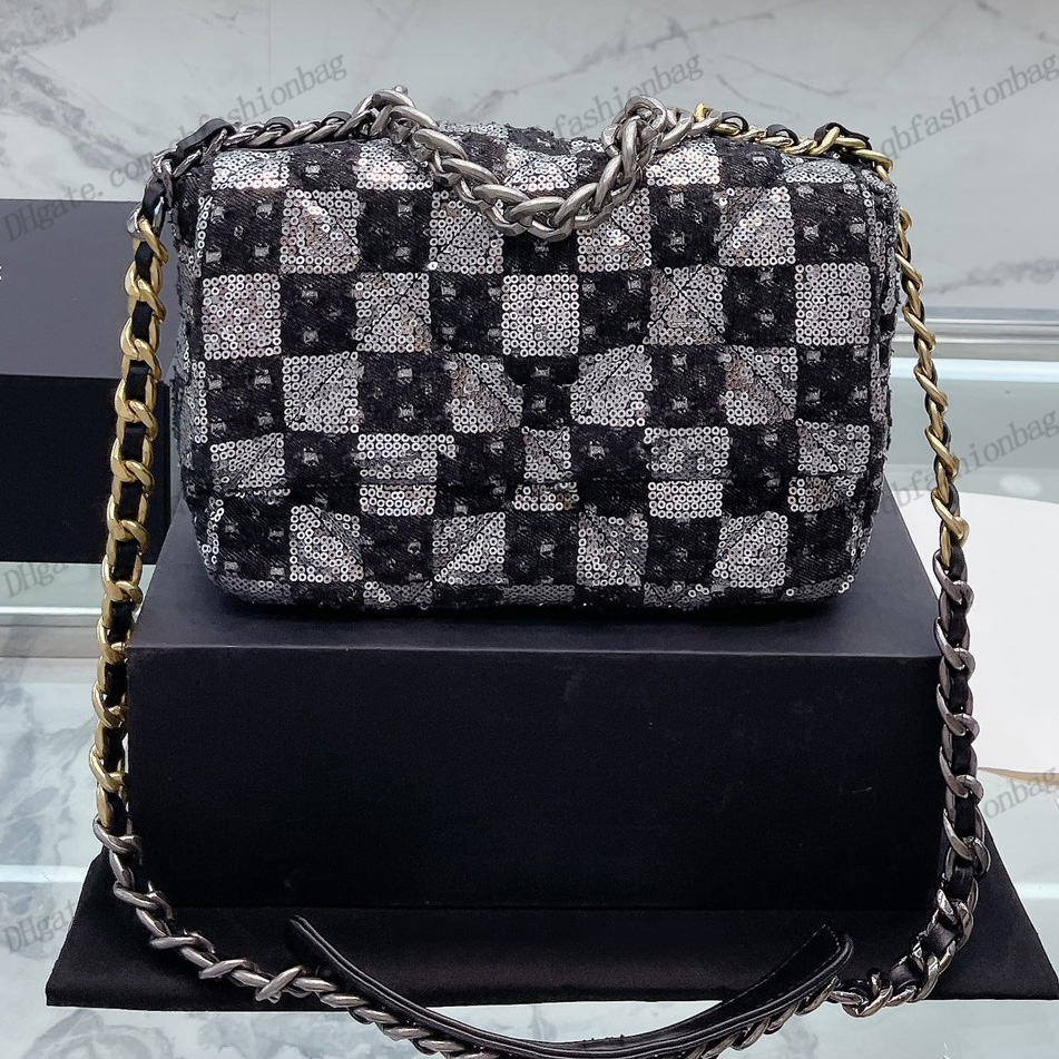 Womens Houndstooth Quilted Sequins 19 Flap Designer Bags Classic Two tone Check Hardware Chain Crossbody Totes Jumbo Sacoche French Luxury Shoulder Handbags 26CM, Box
Womens Houndstooth Quilted Sequins 19 Flap Designer Bags Classic Two tone Check Hardware Chain Crossbody Totes Jumbo Sacoche French Luxury Shoulder Handbags 26CM, Box