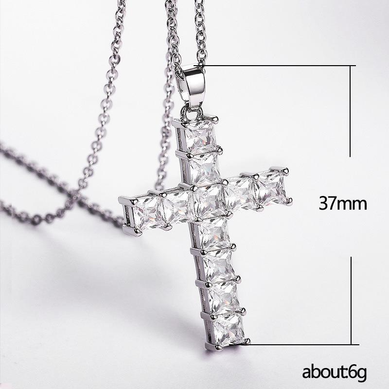 Diamond Stone Cross Pendants Necklace Jewelry Platinum Plated Men Women Lover Gift Couple Religious Jewelry