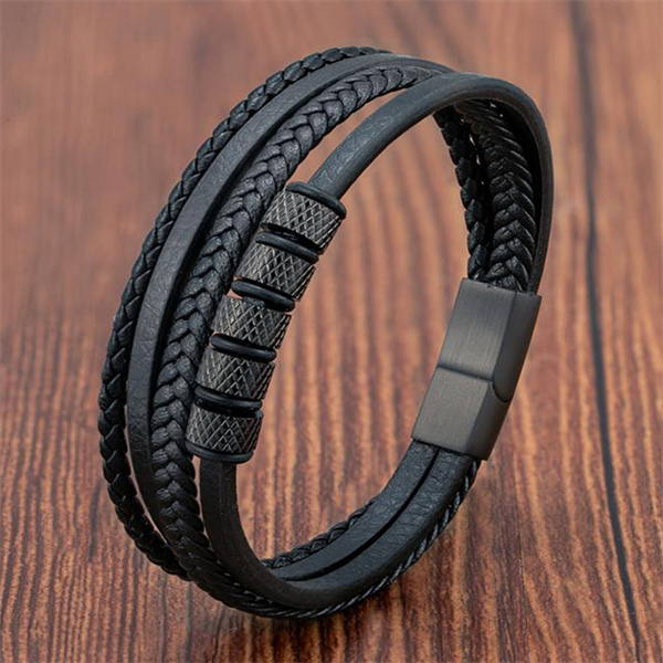 Luxury Stainless Steel Beads Charm Bracelets Fashion Men's Jewelry Classic Multilayer Woven Leather Bracelet Christmas Gift AC238
Luxury Stainless Steel Beads Charm Bracelets Fashion Men's Jewelry Classic Multilayer Woven Leather Bracelet Christmas Gift AC238
