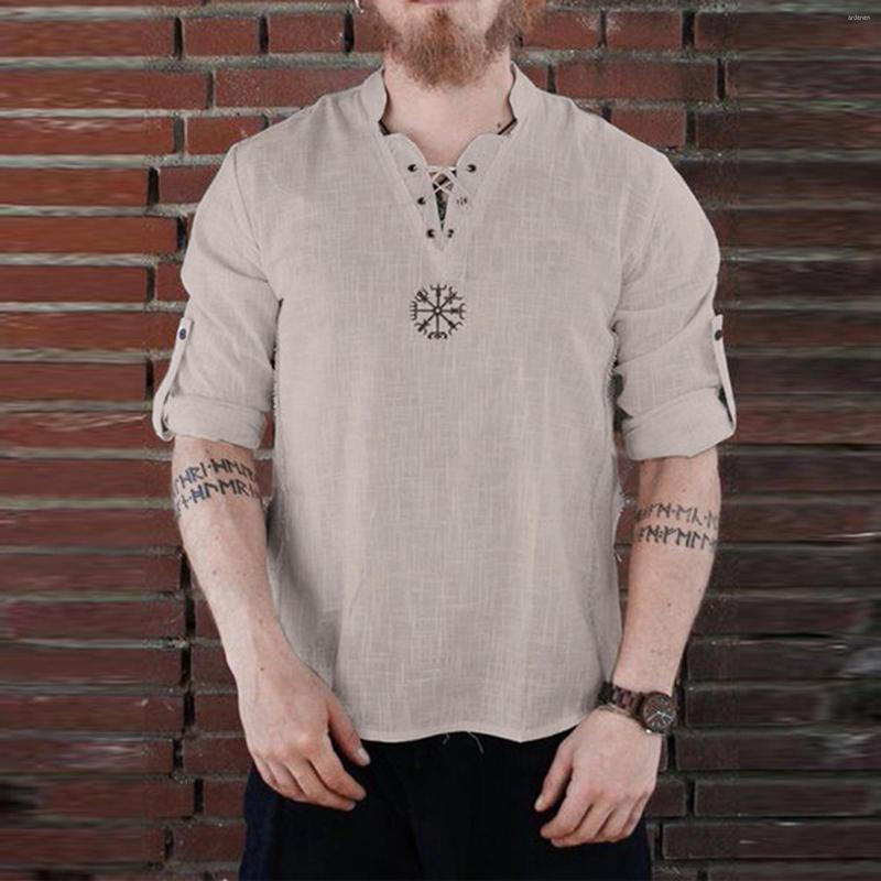 Men' T Shirts 2022 Spring Summer Casual Fashion Cotton Linen Solid Colors O-neck Long Sleeve Ancient Viking Embroidery T-shirt Top, Beige
Men' T Shirts 2022 Spring Summer Casual Fashion Cotton Linen Solid Colors O-neck Long Sleeve Ancient Viking Embroidery T-shirt Top, Beige