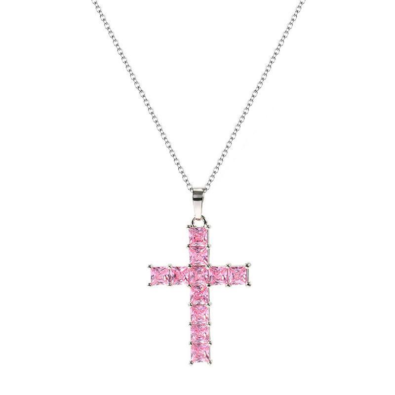 Diamond Stone Cross Pendants Necklace Jewelry Platinum Plated Men Women Lover Gift Couple Religious Jewelry