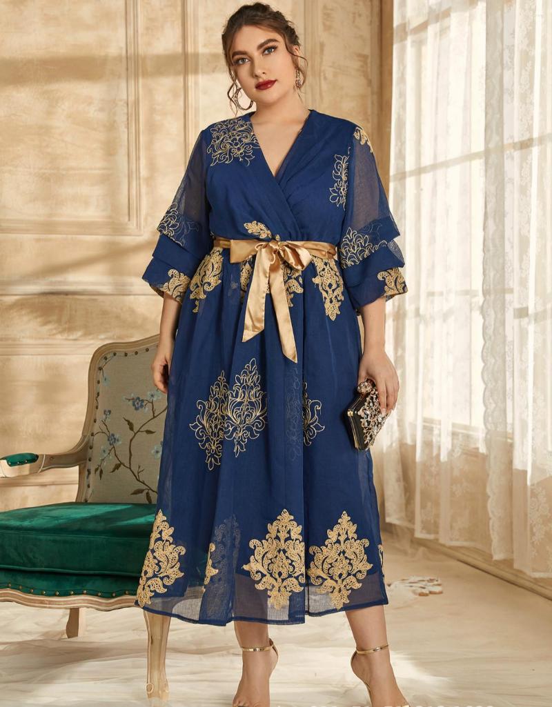 Casual Dresses Mesh Sashes Summer Autumn Midi Dress Women Embroidery Three Quarter Sleeve Large Oversized Fashion Elegant, Picture shown
Casual Dresses Mesh Sashes Summer Autumn Midi Dress Women Embroidery Three Quarter Sleeve Large Oversized Fashion Elegant, Picture shown