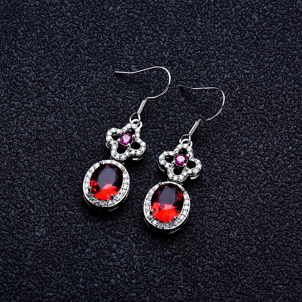 Exquisite Red Crystals Jewelry Sets For Women Bride Wedding Party Accessories Rhinestone Cubic Zircon Stud Necklace Earrings Bracelets Chain Rings