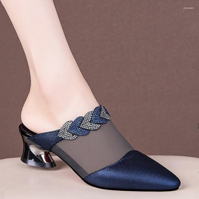 Slippers Fashion All-match Half Women Baotou Rhinestone Mesh Hollow Pointed Sandals And Thick Heel Middle Drag, Black
Slippers Fashion All-match Half Women Baotou Rhinestone Mesh Hollow Pointed Sandals And Thick Heel Middle Drag, Black