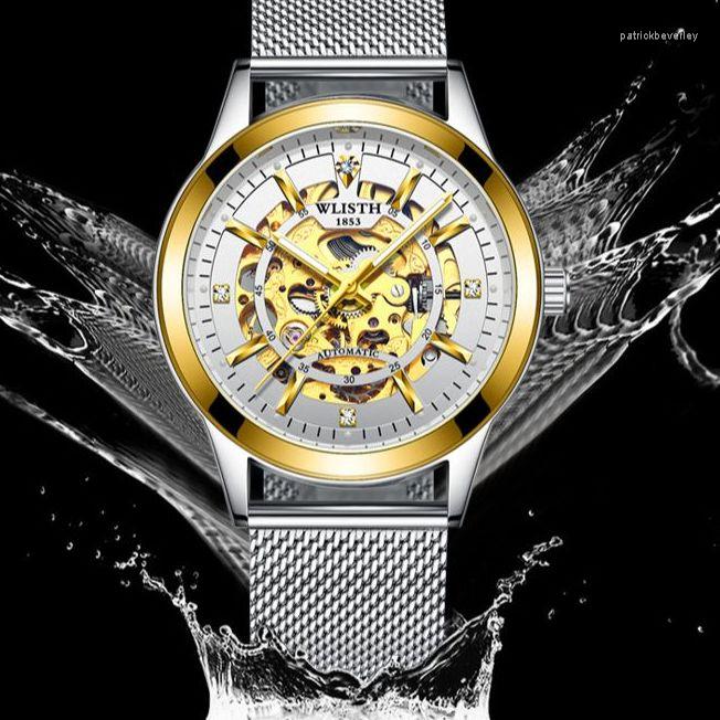 Wristwatches Fashion Automatic Waterproof Mechanical Men's Wrist Watch Men Luminous Mesh Band Business Watches Man Clock Relogio Masculino, Gold
Wristwatches Fashion Automatic Waterproof Mechanical Men's Wrist Watch Men Luminous Mesh Band Business Watches Man Clock Relogio Masculino, Gold