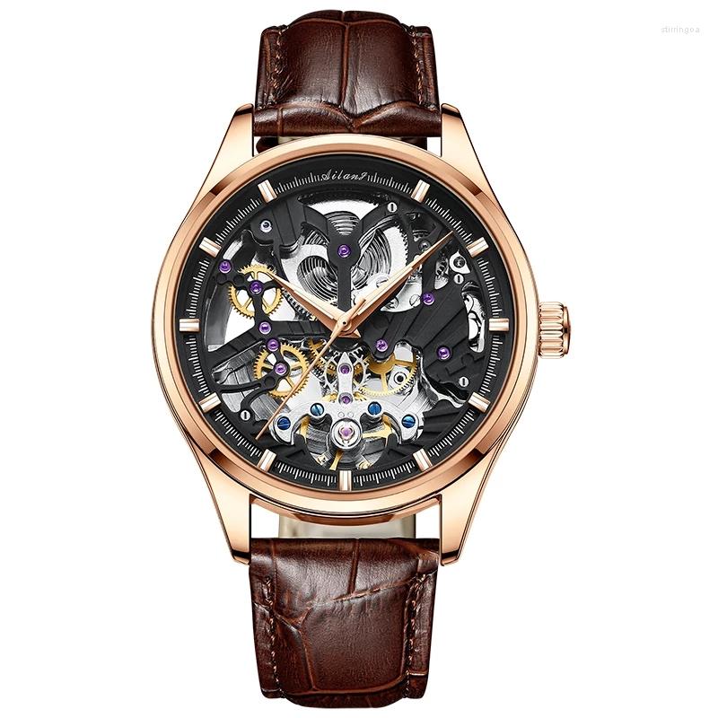 Wristwatches AILANG Men's Watches Top Rose Gold Case Retro Watch Fashion Leather Men Business Mechanical Steampunk 8607G, Black
Wristwatches AILANG Men's Watches Top Rose Gold Case Retro Watch Fashion Leather Men Business Mechanical Steampunk 8607G, Black