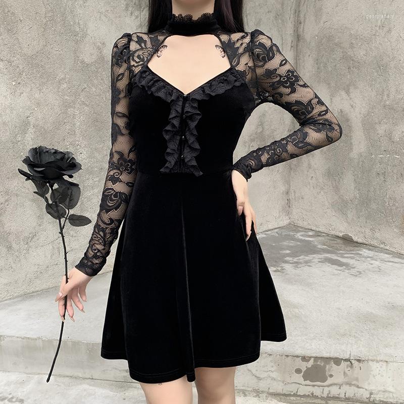 Casual Dresses Dark Autumn And Winter Stitching Lace Long Sleeve Dress Girl Big Skirt Sexy Gothic, Black
Casual Dresses Dark Autumn And Winter Stitching Lace Long Sleeve Dress Girl Big Skirt Sexy Gothic, Black
