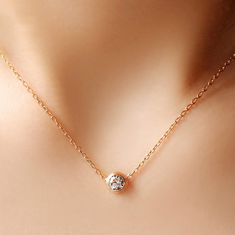 Single Diamond Stone Pendants Necklace Designer Gold Plated Clavicle Chain Women Jewelry Gift
