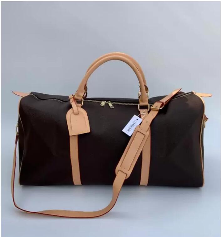 new fashion men women travel bag duffle bag leather luggage handbags large capacity sport bag 50CM with lock with serial number