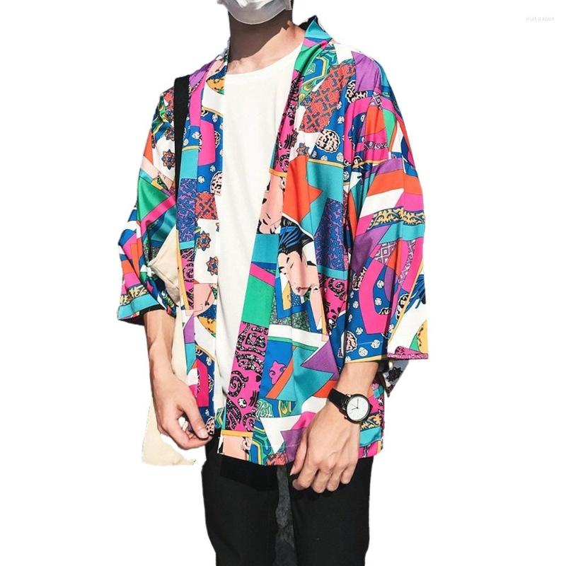 Men' T Shirts Japanese Ukiyo-e Painted Colorful Graffiti Cardigans. Men And Women Couples Loose Thin Half-sleeve Cassock, Pink
Men' T Shirts Japanese Ukiyo-e Painted Colorful Graffiti Cardigans. Men And Women Couples Loose Thin Half-sleeve Cassock, Pink