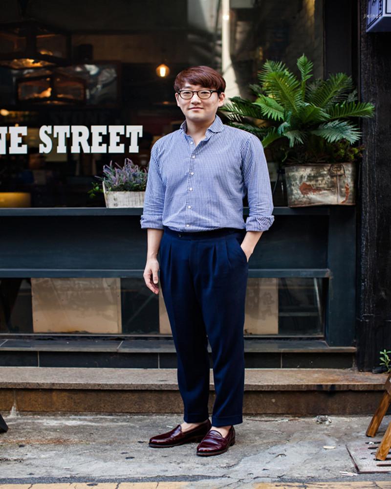 Men's Pants Men's 2022 Spring And Summer Double Pleated Business Slim Fit 9-point Curly Hem Vertical Feeling Street Racket Loose Casual, Dark blue 
Men's Pants Men's 2022 Spring And Summer Double Pleated Business Slim Fit 9-point Curly Hem Vertical Feeling Street Racket Loose Casual, Dark blue