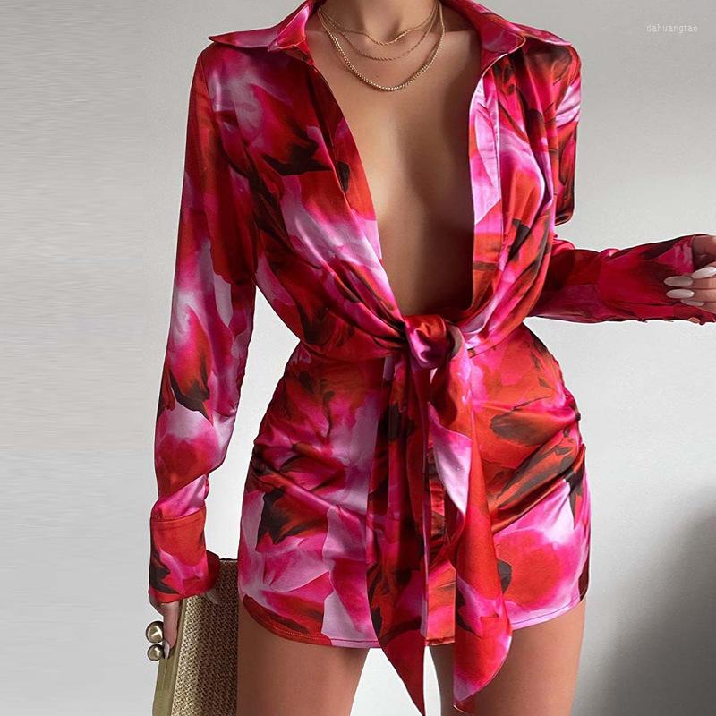 Casual Dresses Women Fashion Shirt Dress Floral Print Long Sleeve Deep V Neck Waist Tie-Up Slim Wrapped Hip Mini Orange/Green/Red/Blue
Casual Dresses Women Fashion Shirt Dress Floral Print Long Sleeve Deep V Neck Waist Tie-Up Slim Wrapped Hip Mini Orange/Green/Red/Blue