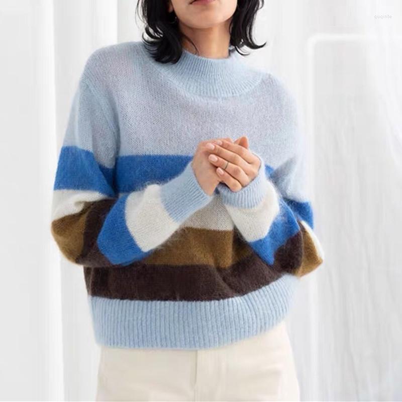 Women' Sweaters Women Mohair Blends Sweater Stripes Color Patchwork Half High Collar Long Sleeve Loose Jumper Female Knit Pullover Spring
Women' Sweaters Women Mohair Blends Sweater Stripes Color Patchwork Half High Collar Long Sleeve Loose Jumper Female Knit Pullover Spring