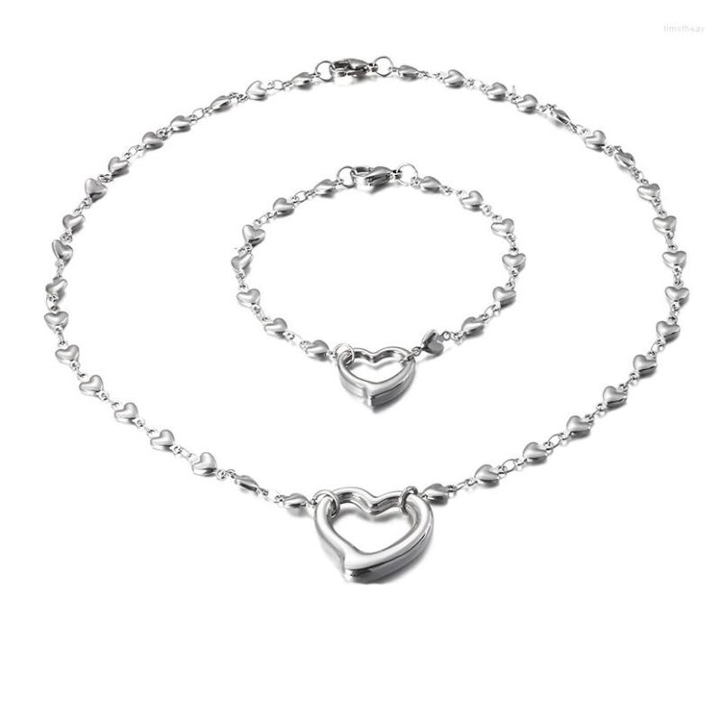 Necklace Earrings Set Simple Fashion Heart Shape Stainless Steel Gold And Silver Woman Accessories Bracelet, Picture shown
Necklace Earrings Set Simple Fashion Heart Shape Stainless Steel Gold And Silver Woman Accessories Bracelet, Picture shown