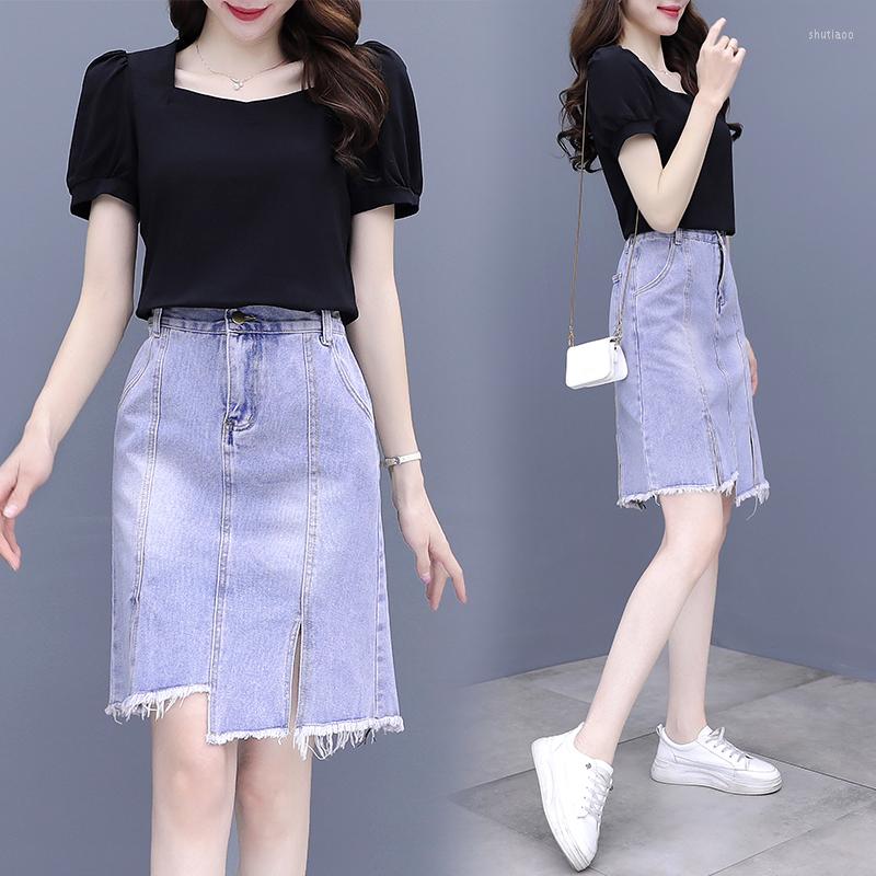 Work Dresses 2022 Summer Women' Denim Skirt Suit Solid Square Collar Shirt Elastic Waist Irregular Knee Lenght Jean Two Piece Set, Picture color
Work Dresses 2022 Summer Women' Denim Skirt Suit Solid Square Collar Shirt Elastic Waist Irregular Knee Lenght Jean Two Piece Set, Picture color