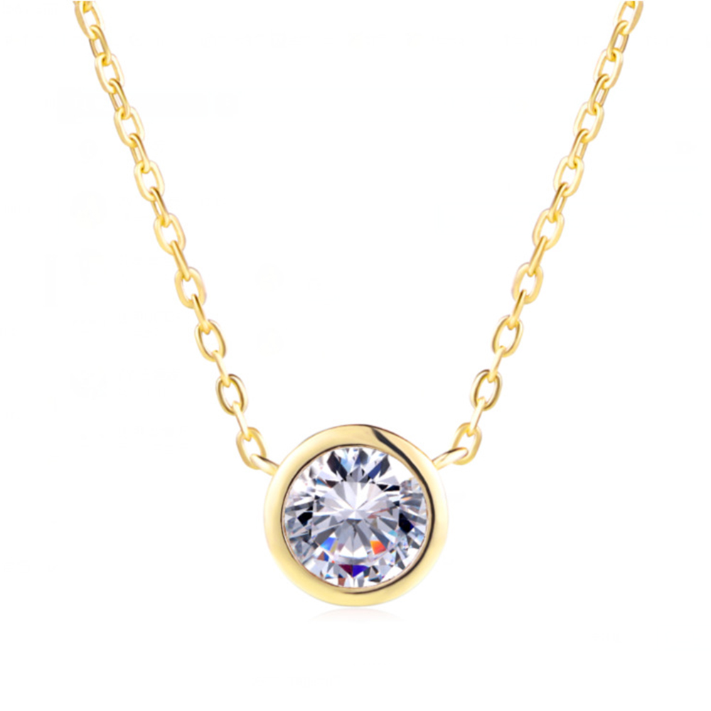Single Diamond Stone Pendants Necklace Designer Gold Plated Clavicle Chain Women Jewelry Gift