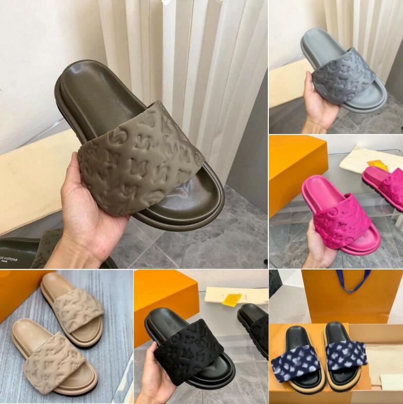 Designer Slippers Sandals Calfskin Slides Flat Mules Sliders Slipper Pool Pillow Comfort Waterfront Miami Mule Summer Beach With Bom Dia without Box, B11
Designer Slippers Sandals Calfskin Slides Flat Mules Sliders Slipper Pool Pillow Comfort Waterfront Miami Mule Summer Beach With Bom Dia without Box, B11