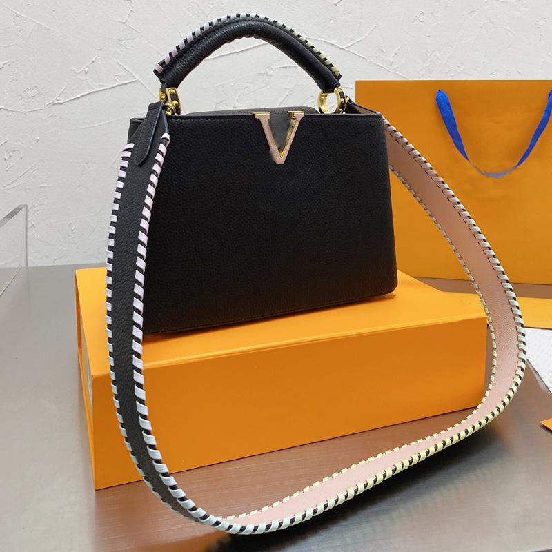 TOP Women Fashion Handbag Crossbody Bags Shoulder Tote Bag Litchee Pattern Genuine Leather Braided Bicolor Strap Capucines Handbags Purse
TOP Women Fashion Handbag Crossbody Bags Shoulder Tote Bag Litchee Pattern Genuine Leather Braided Bicolor Strap Capucines Handbags Purse