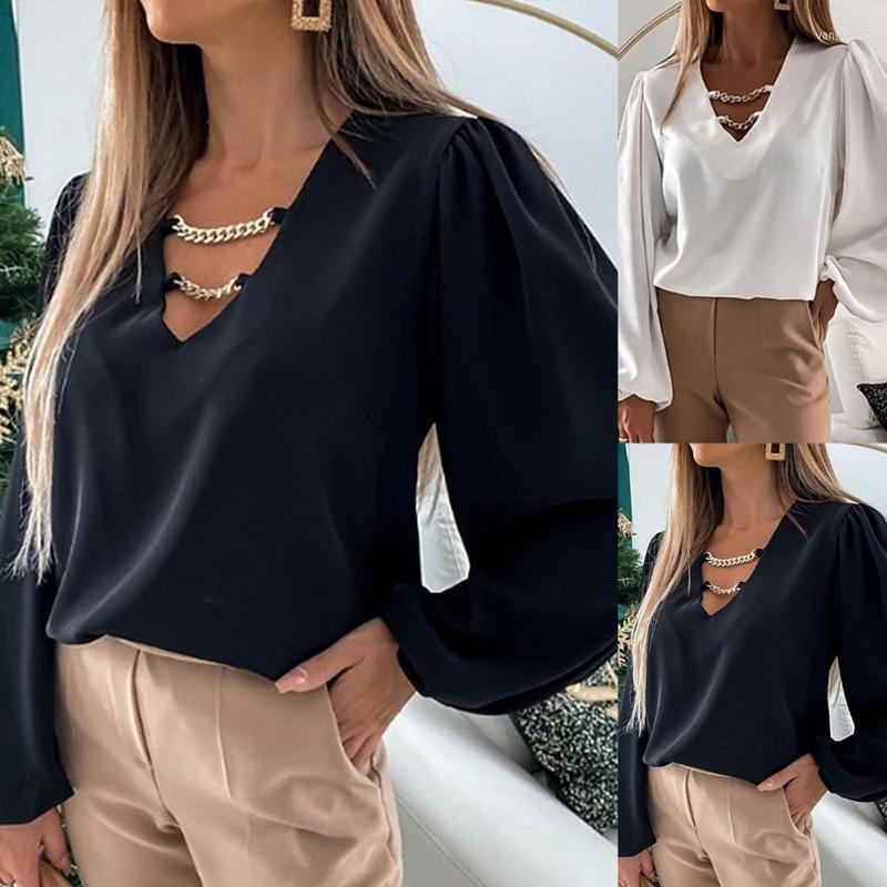 Women's Blouses V-neck Chain Chiffon Blouse Women Fashion Casual Oversized Long Sleeve Shirts White Black Office Lady Tops 18082
Women's Blouses V-neck Chain Chiffon Blouse Women Fashion Casual Oversized Long Sleeve Shirts White Black Office Lady Tops 18082