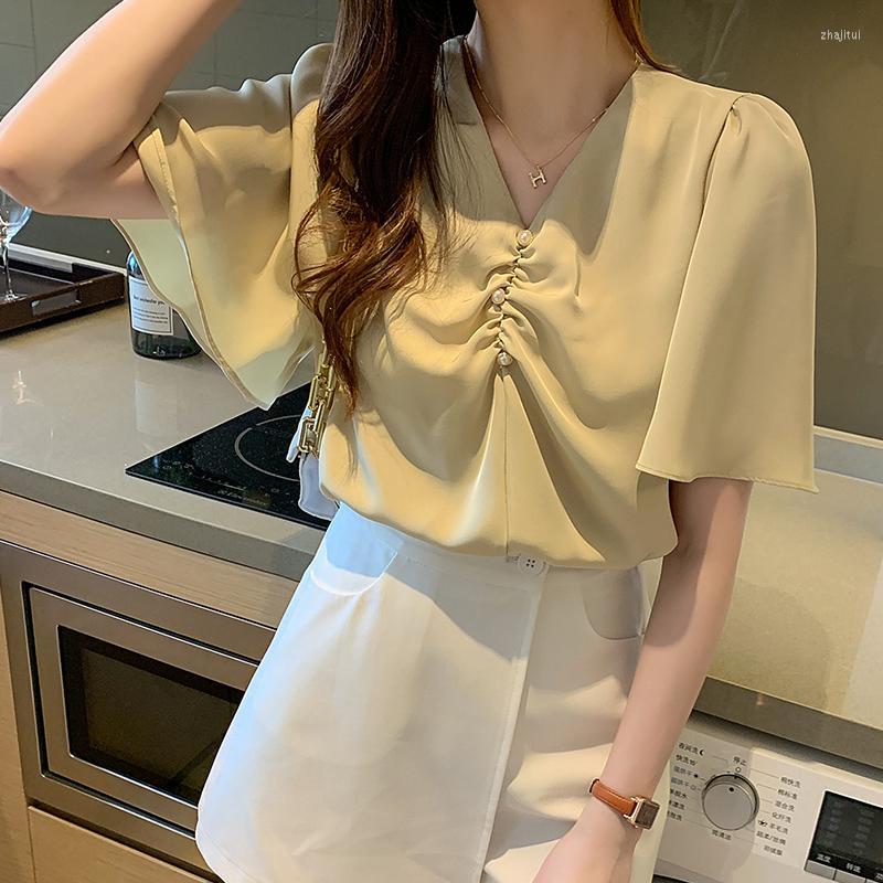 Women' Blouses Women' & Shirts Korean Office Lady Fashion Button V-neck Women Blouse Solid Color Flared Sleeves Summer Chiffon Female, Pink
Women' Blouses Women' & Shirts Korean Office Lady Fashion Button V-neck Women Blouse Solid Color Flared Sleeves Summer Chiffon Female, Pink