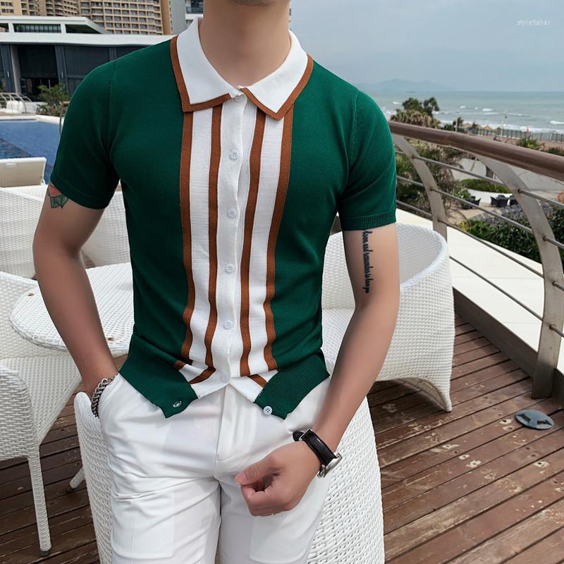 Men's Polos British Style Polo Shirt Man Ice Silk Stripe Short Sleeve Slim Casual Knitting Single Breasted Lapel Tee Male Summer Tops, Black
Men's Polos British Style Polo Shirt Man Ice Silk Stripe Short Sleeve Slim Casual Knitting Single Breasted Lapel Tee Male Summer Tops, Black