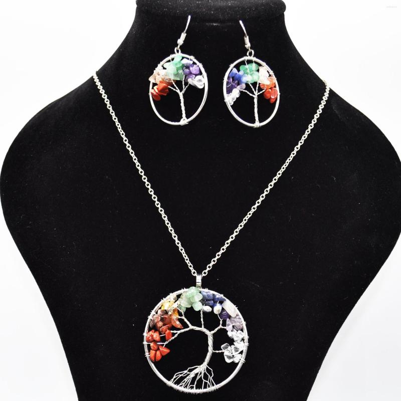 Necklace Earrings Set 2 Pcs/Set Natural Crystal Pendant Seven Color Gravel Lucky Tree Creative Wheel For Women, Picture shown
Necklace Earrings Set 2 Pcs/Set Natural Crystal Pendant Seven Color Gravel Lucky Tree Creative Wheel For Women, Picture shown