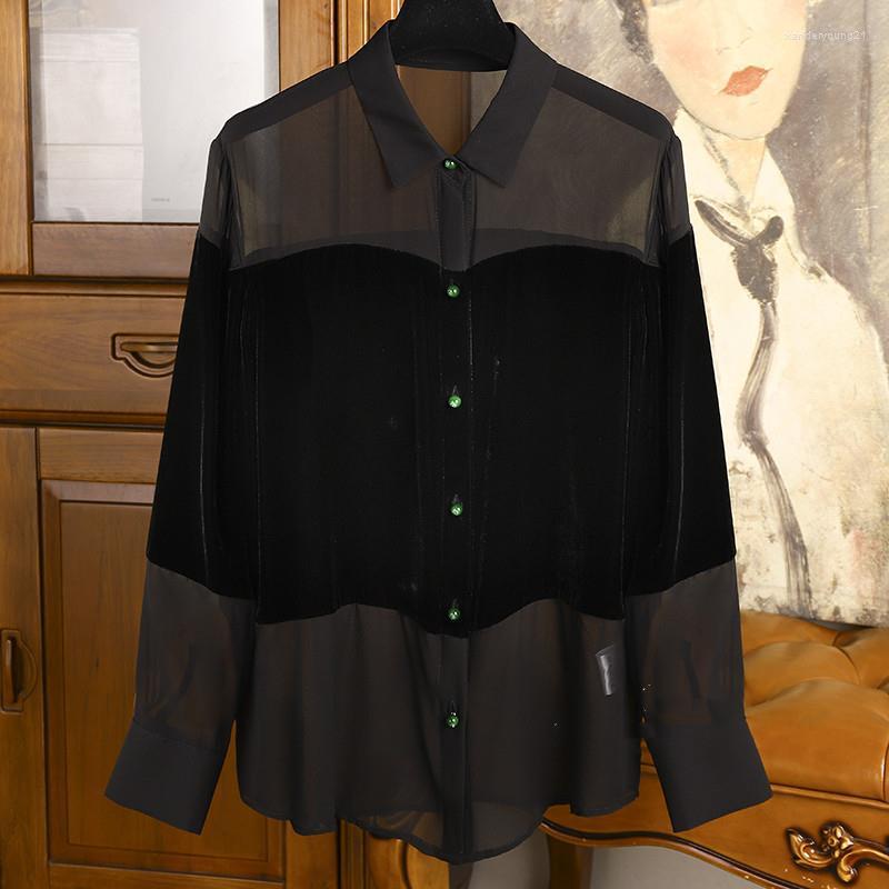 Women' Blouses Autumn Temperament All Match Single-breasted Mesh Stitching Imitation Silk Thin Shirt Top, Black
Women' Blouses Autumn Temperament All Match Single-breasted Mesh Stitching Imitation Silk Thin Shirt Top, Black
