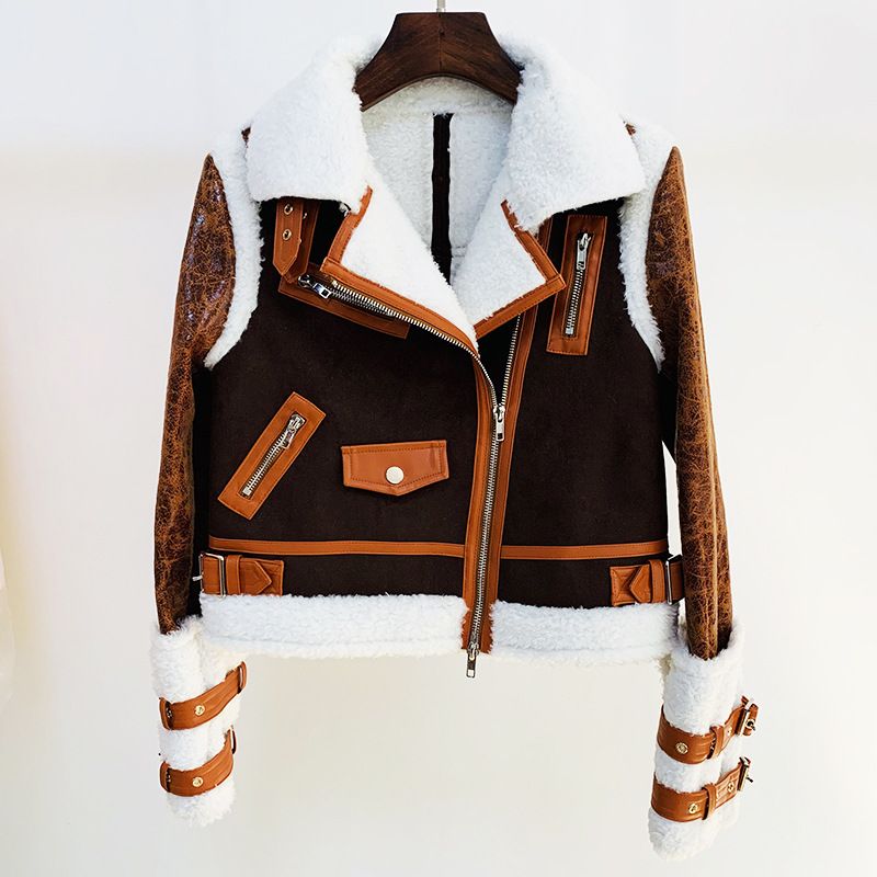 Women' Leather & Faux Leather retro New Lapel Deerskin warm fur business stylist london luxury 2022 New Tie Neck Diagonal Zipper velvet Splicing Short Jacket B1002, Brown
Women' Leather & Faux Leather retro New Lapel Deerskin warm fur business stylist london luxury 2022 New Tie Neck Diagonal Zipper velvet Splicing Short Jacket B1002, Brown