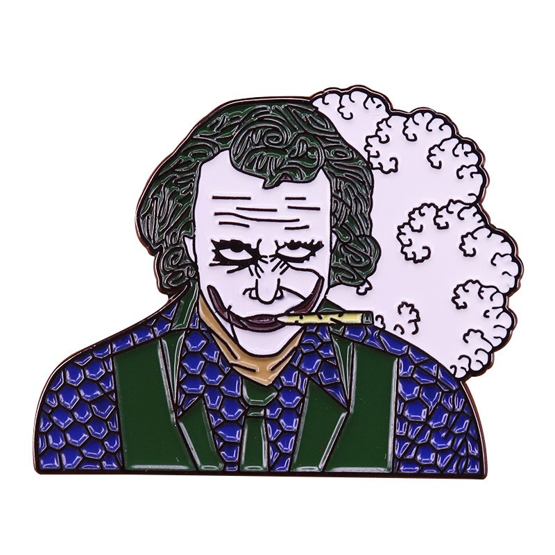 

Smoking Clown Badge Comic Cosplay Villain Brooch High-quality Metal Enamel Pin Clothes Backpack Accessories Fashion Jewelry Gift, As picture