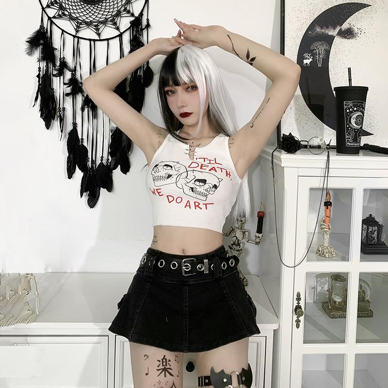 Women' Tanks Hipster Lady Pin Skull Letter Print O Neck Top Outdoor Summer Camis White Cool Gothic Women Short-length Tank Tops 2022
Women' Tanks Hipster Lady Pin Skull Letter Print O Neck Top Outdoor Summer Camis White Cool Gothic Women Short-length Tank Tops 2022