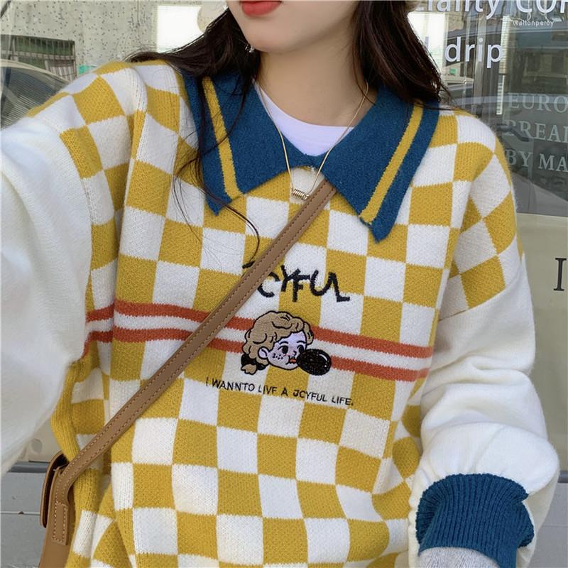 Women's Sweaters Korean Fashion Women Fall Loose Contrast Color Chessboard Jumpers Lantern Sleeve Cute Knitted Tops Plaid Sweater, Yellow
Women's Sweaters Korean Fashion Women Fall Loose Contrast Color Chessboard Jumpers Lantern Sleeve Cute Knitted Tops Plaid Sweater, Yellow