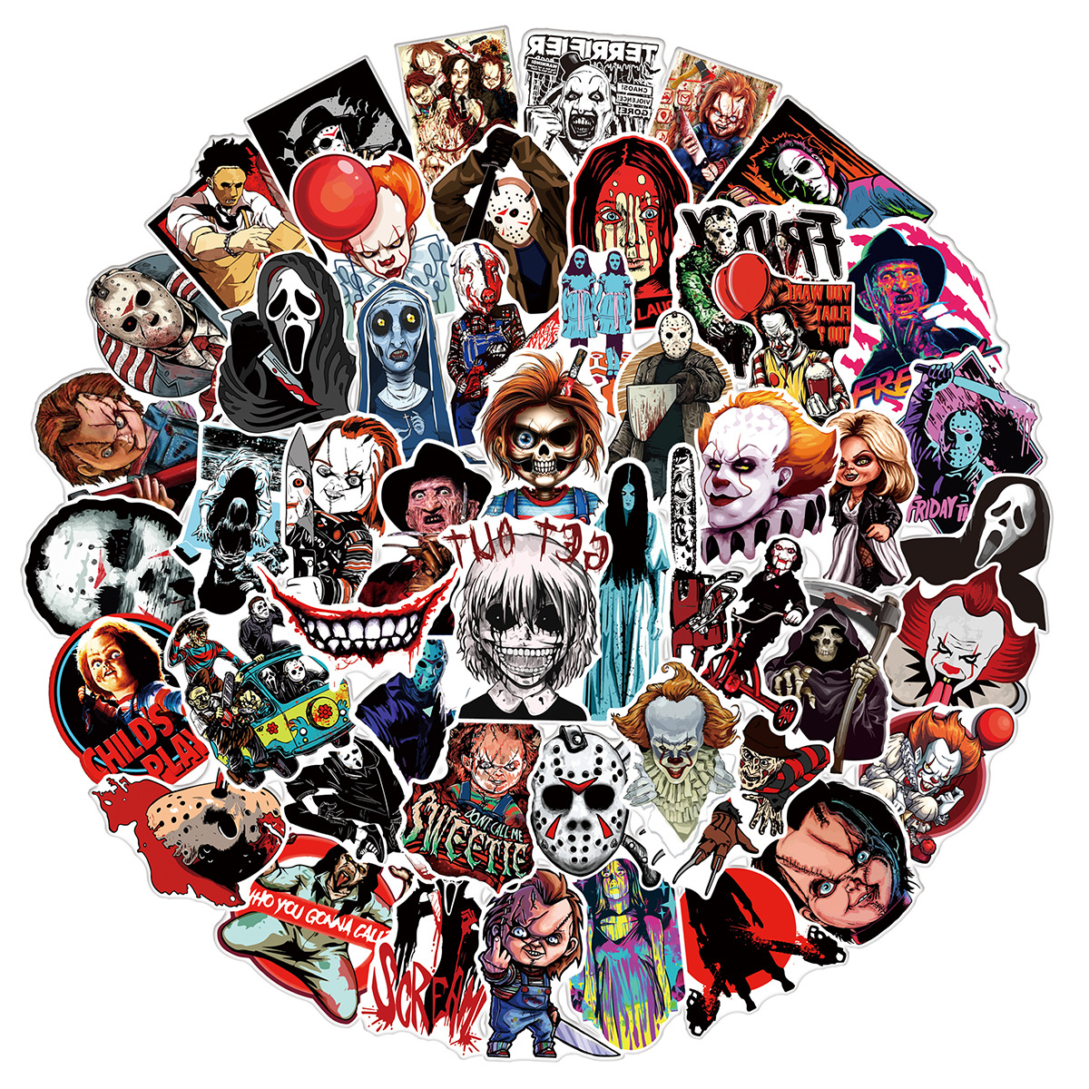 50PCS Halloween Horror film characters Thriller Killer Stickers for Laptop Water Bottles, Multi colors
50PCS Halloween Horror film characters Thriller Killer Stickers for Laptop Water Bottles, Multi colors