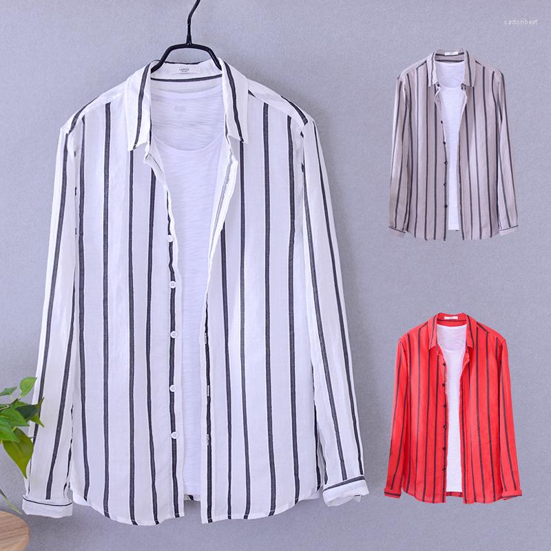 Men's Casual Shirts Men's Linen Long Sleeve Slim High Quality Men Business Dress, Gray
