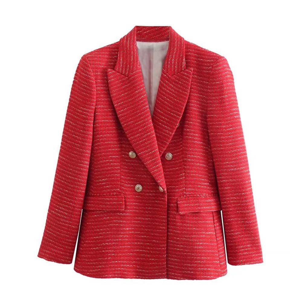 Spring and autumn women's jacket European and American style small slim texture double-breasted long sleeve texture waist blazer, Red
Spring and autumn women's jacket European and American style small slim texture double-breasted long sleeve texture waist blazer, Red