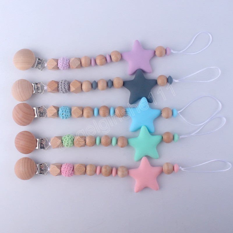Baby Pacifier Holders Chain Wooden Silicone Big Star Pacifiers Nursing Teething Gift for Newborn Baby Boy Girl
Baby Pacifier Holders Chain Wooden Silicone Big Star Pacifiers Nursing Teething Gift for Newborn Baby Boy Girl