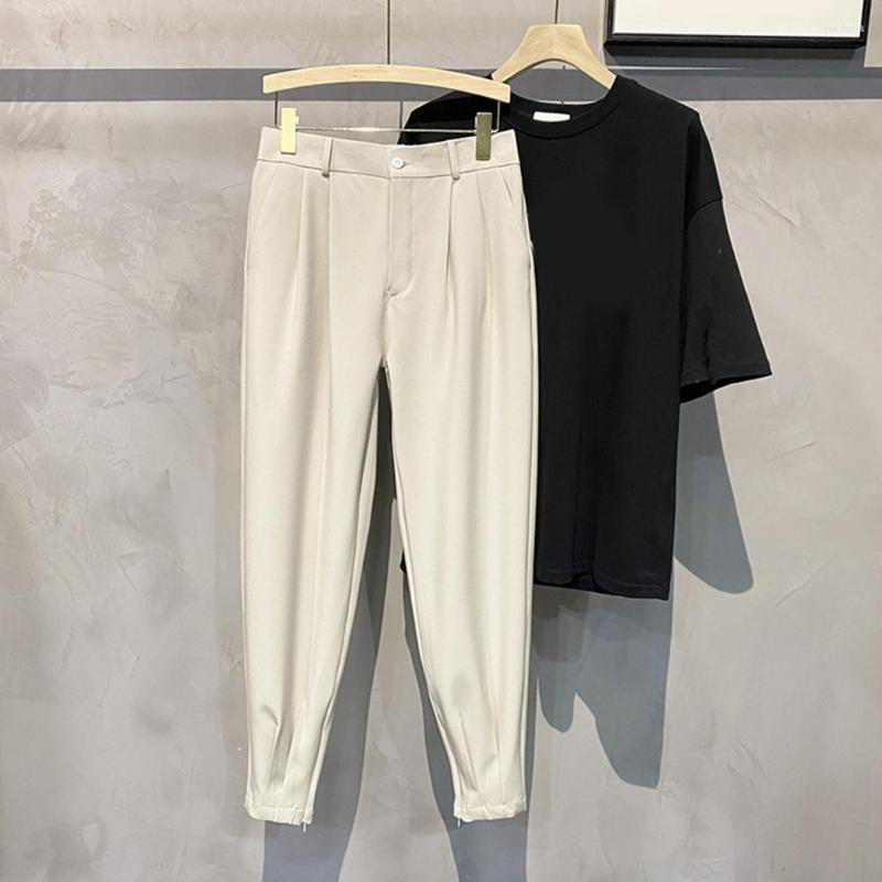 Men's Pants Fashion Men Trousers Mid-Rise Solid 5 Colors Summer Ninth, Black