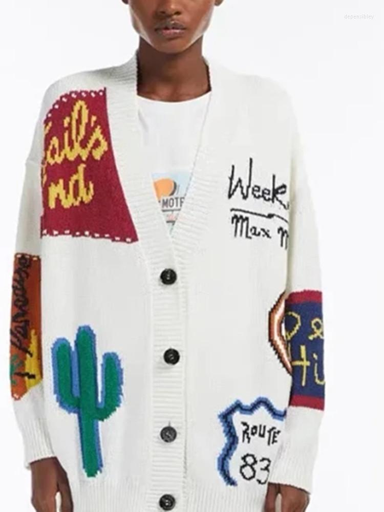 Women' Knits Women Alphabet Graphics Graffiti Sweater Loose V-neck Knit Coat Long Sleeve Single Breasted Casual Female Cardigan Autumn
Women' Knits Women Alphabet Graphics Graffiti Sweater Loose V-neck Knit Coat Long Sleeve Single Breasted Casual Female Cardigan Autumn