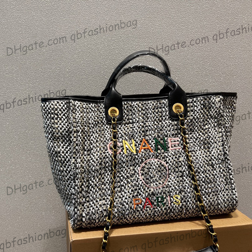 France Womens Tweed Jumbo Shopping Beach Bags Large Capacity Suitcase Deauville Chain Top Handle Totes Crossbody Shoulder Designer Embroidery Handbags 36X30CM, Black
France Womens Tweed Jumbo Shopping Beach Bags Large Capacity Suitcase Deauville Chain Top Handle Totes Crossbody Shoulder Designer Embroidery Handbags 36X30CM, Black