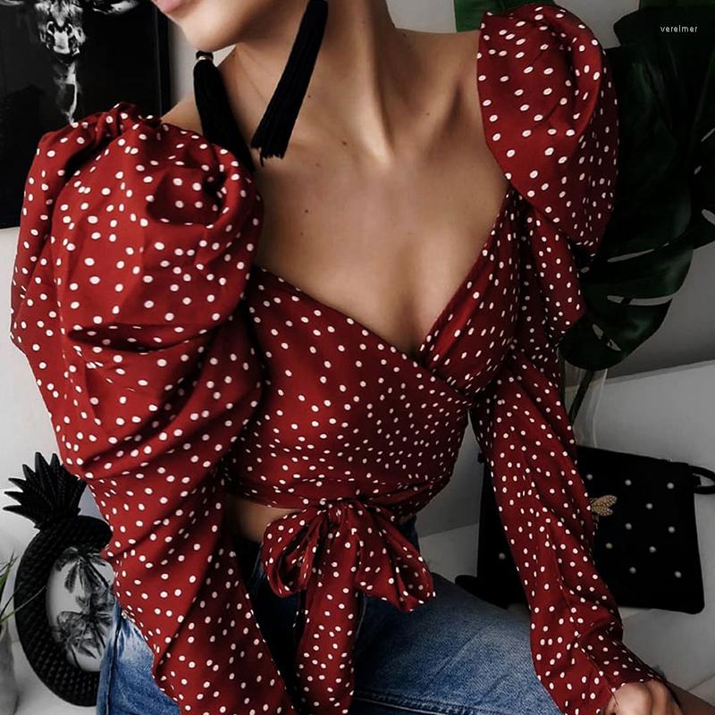 Women' Blouses Sexy Backless Chic Polka Dot Women Puff Long Sleeve Wrap Top Elegant Lace Up Red Crop Vintage Slim Female Shirts 2022
Women' Blouses Sexy Backless Chic Polka Dot Women Puff Long Sleeve Wrap Top Elegant Lace Up Red Crop Vintage Slim Female Shirts 2022
