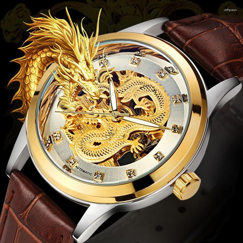 Wristwatches WLISTH Golden Dragon Leather Men Watch Automatic Mechanical Skeleton Luxury Business Waterproof Relogio Masculino, Gold
Wristwatches WLISTH Golden Dragon Leather Men Watch Automatic Mechanical Skeleton Luxury Business Waterproof Relogio Masculino, Gold