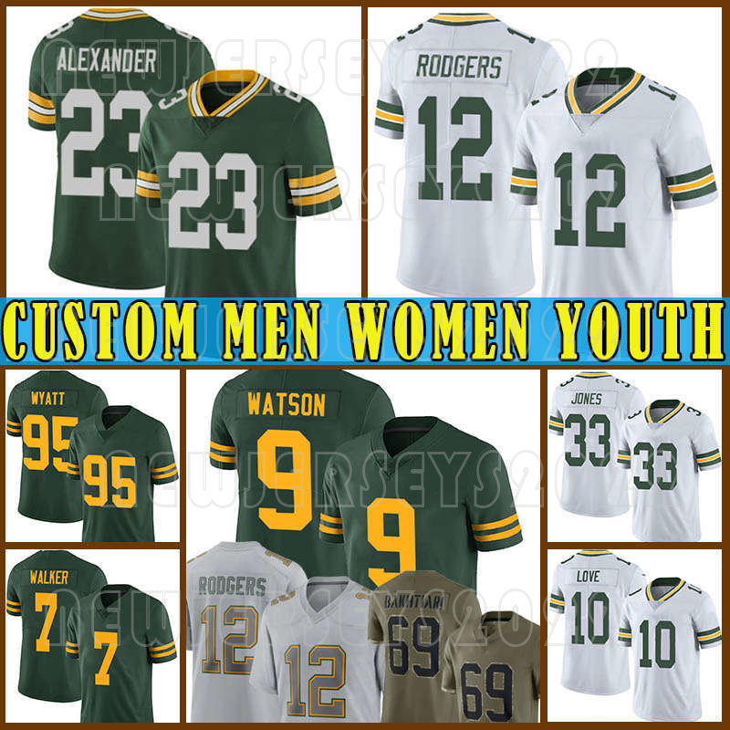 

12 Aaron Rodgers Jerseys 23 Jaire Alexander Football 33 Aaron Jones 10 Love Packer 28 Dillon Quay Walker Green Bayes Mason Crosby David Bakhtiari Randall Cobb Watson, Custom youth(baozhuanggong)