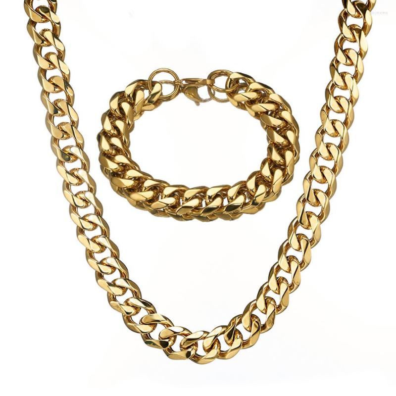 Necklace Earrings Set 15mm Wide Charming 316L Stainless Steel Gold Tone Cuban Curb Chain And Bracelet Wholesale Jewelry, Picture shown
Necklace Earrings Set 15mm Wide Charming 316L Stainless Steel Gold Tone Cuban Curb Chain And Bracelet Wholesale Jewelry, Picture shown