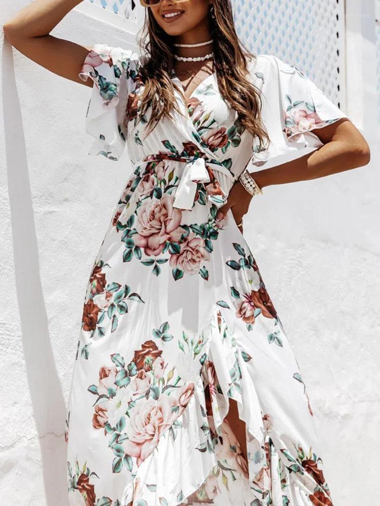 Party Dresses Summer Short Sleeve Belted Women Long Dress Lady Fashion Floral Print Boho Wrap V Neck Ruffle Irregular DressParty, 02 white
Party Dresses Summer Short Sleeve Belted Women Long Dress Lady Fashion Floral Print Boho Wrap V Neck Ruffle Irregular DressParty, 02 white