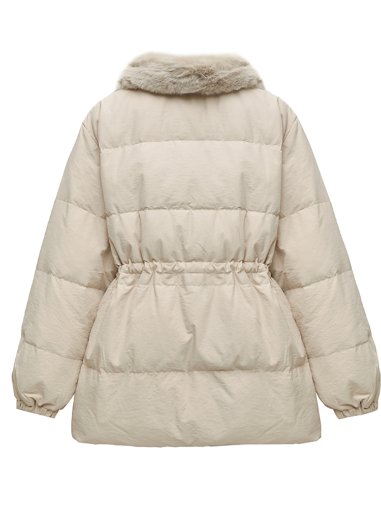 Women's Down Parkas Auutmn Winter Down Jacket Women Natural Fur Collar White Duck Down Coat Female Midlength Drawstring High Waist Thick Parkas 2