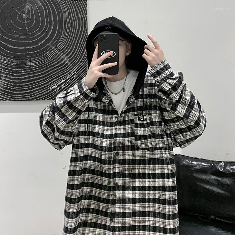 Men's Casual Shirts Men Hooded Plaid Long Sleeve Vintage Nice Mens Harajuku Japanese Streetwear Male Kpop Hip Hop Plus Size 5xl, Gray 
Men's Casual Shirts Men Hooded Plaid Long Sleeve Vintage Nice Mens Harajuku Japanese Streetwear Male Kpop Hip Hop Plus Size 5xl, Gray
