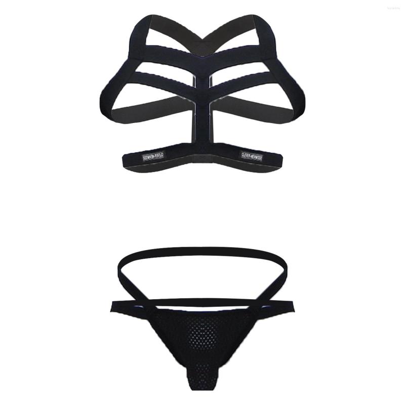 Men's G Strings Mens Two Pcs Black Lingerie Set Thong Underwear Sexy Costumes Shoulder Chest Harness Belt Strappy Crop Top With Mesh Bulge
Men's G Strings Mens Two Pcs Black Lingerie Set Thong Underwear Sexy Costumes Shoulder Chest Harness Belt Strappy Crop Top With Mesh Bulge