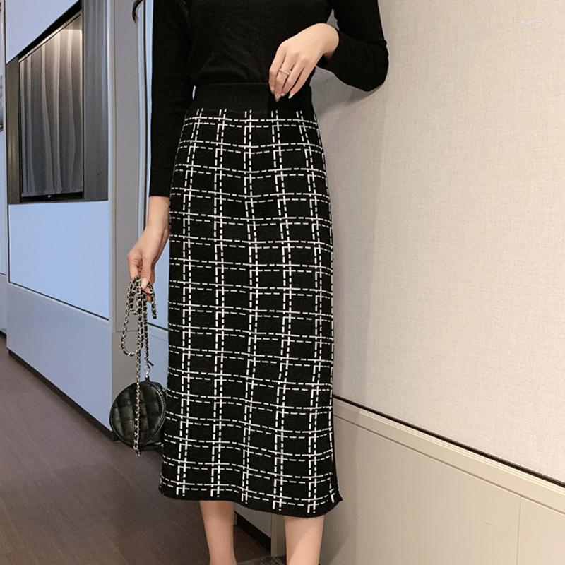 Skirts Fall Winter Women Midi Skirt Slim Plaid Straight Chic Casual Elastic High Waist Knitted Lady Sexy Split Woman, Apricot
Skirts Fall Winter Women Midi Skirt Slim Plaid Straight Chic Casual Elastic High Waist Knitted Lady Sexy Split Woman, Apricot