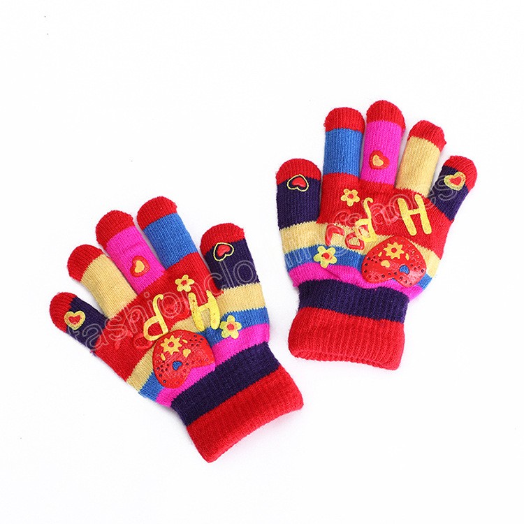Fashion Letter Print Kids Gloves Colorful Knitted Baby Girls Boys Full Finger Gloves Autumn Winter Warm Toddler Mittens