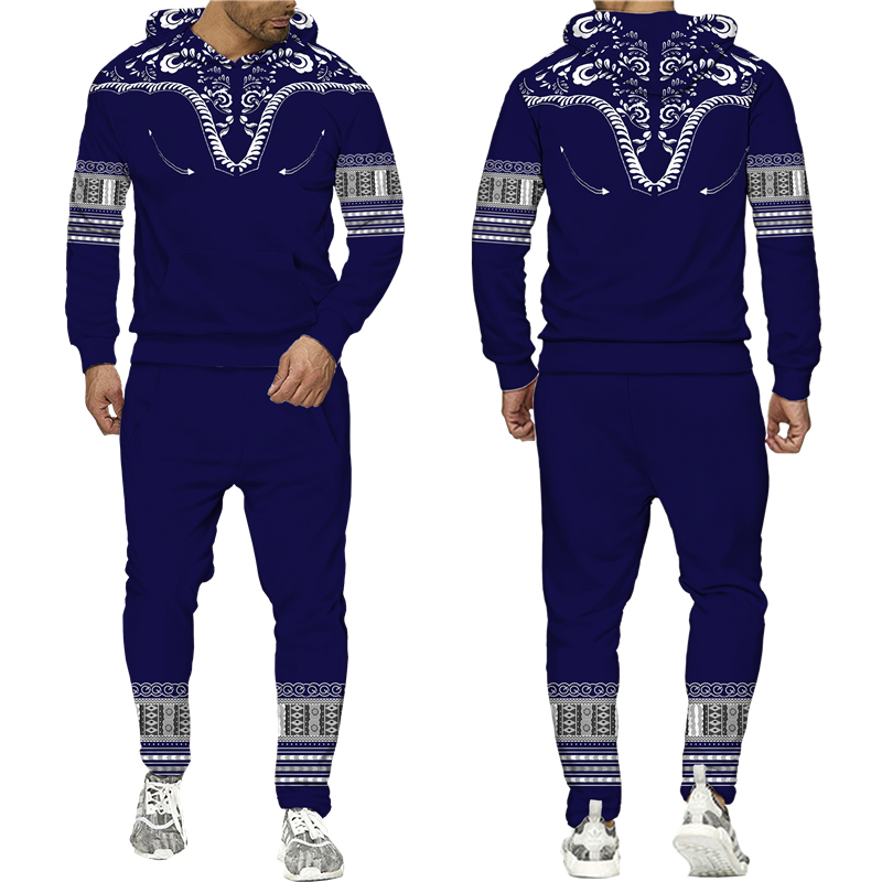 Men's Tracksuits African Dashiki Hoodie/Suit Men's Casual 3D Printed Ethnic Style Sweatshirt Pants Set Men/Women Folk-Custom Streetwear Trac