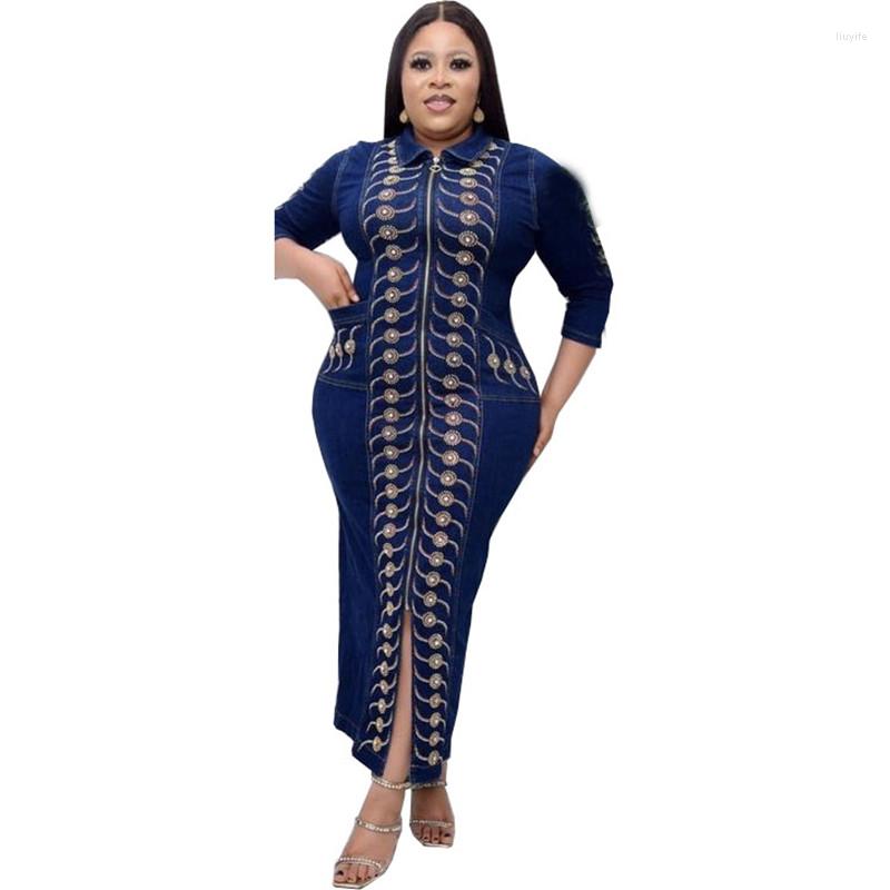 Casual Dresses HOUSEOFSD African Women's Denim Long Dress Vintage Stand Collar Zippers Maxi Formal Beads Stones, Blue
Casual Dresses HOUSEOFSD African Women's Denim Long Dress Vintage Stand Collar Zippers Maxi Formal Beads Stones, Blue